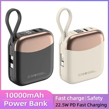 Powerbank Portatile da 10000mAh con Ricarica Rapida PD 22.5W, Power Bank Compatto con Doppio Cavo Integrato per iPhone, Android, iPad, Aereo