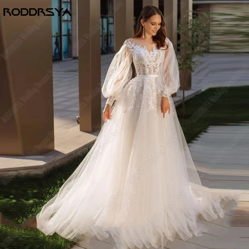 RODDRSYA Long Puff Sleeves Princess Wedding Dresses For Bride O-Neck Applique Lace Bridal Gown Robe De Mariée Bohème Custom Made