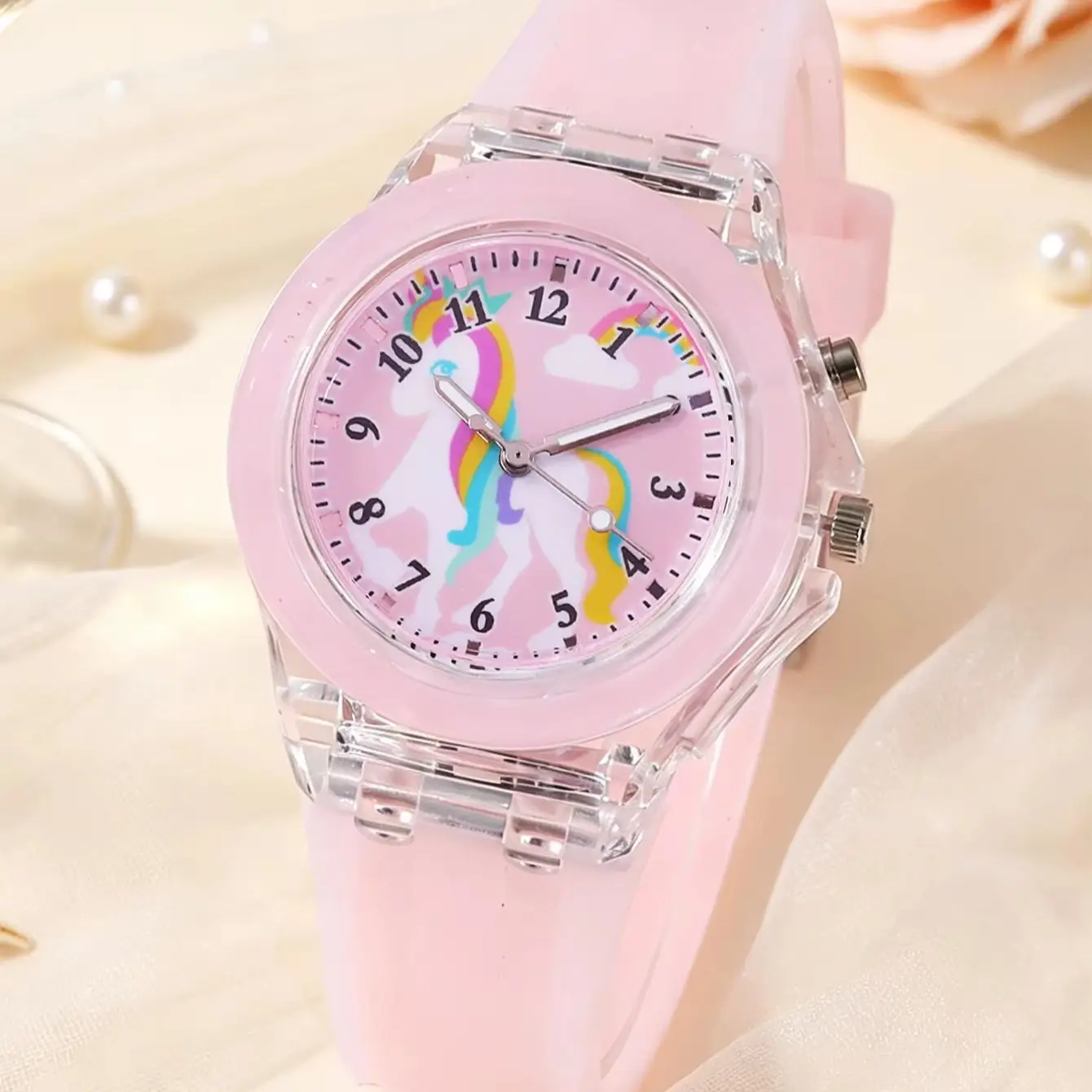 5-Piece Set of Casual New Cute Pink Girls' Watches, Pink Heart Series Accessories, Birthday Gift, Suitable Choice for Gifting