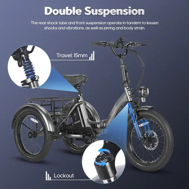 FAFREES F20 Mate Folding Electric Cargo Tricycle 500W 48V 21Ah 20*3.0 Fat Tire Three Wheels Electric Bicycles Full Suspension 5