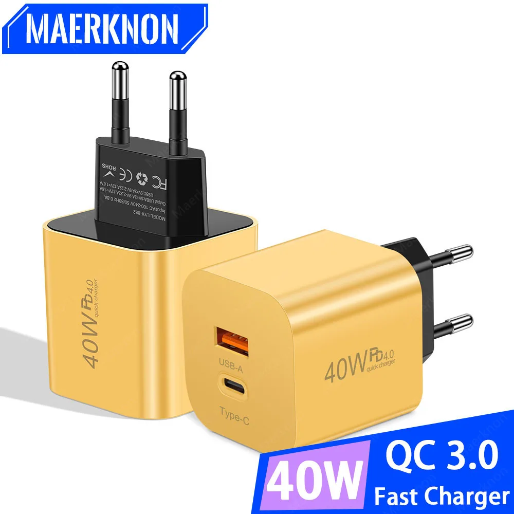 

PD 40W USB Fast Charge Charger 2 Ports Type C Wall Charger For iPhone Xiaomi Samsung Huawei Quick Charge3.0 Phone Charge Adapter