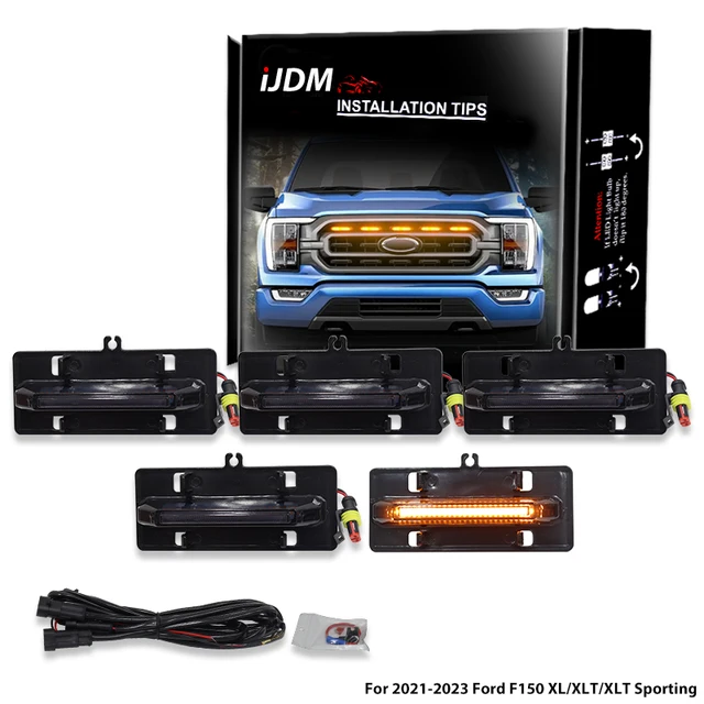 LED Grille Lights For 2021-2023 Ford F150 XL/XLT With OEM LED Headlights - Yellow Raptor Style Lights