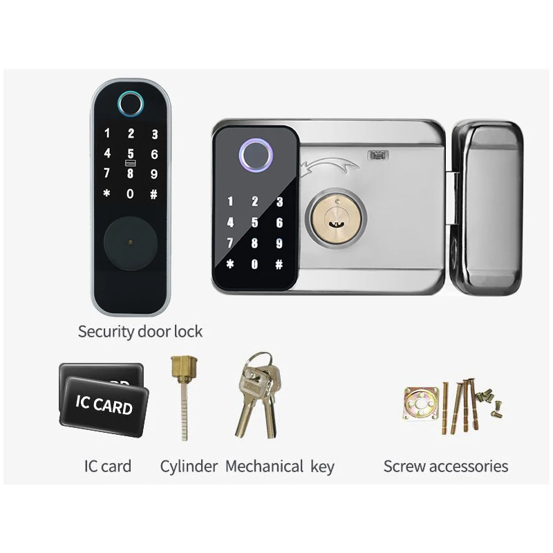 

Home Security Card Fingerprint Password Waterproof Smart Door Outside RIM Lock Tuya Wifi APP Lock For Gate