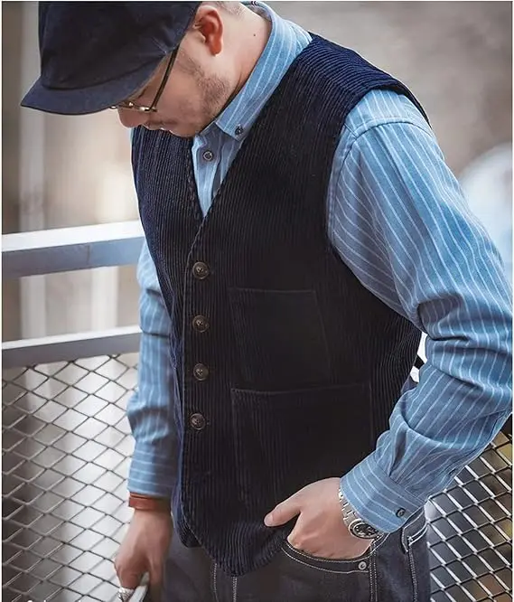 Mens Suit Vest Notched Plaid Wool Herringbone Tweed Waistcoat Casual Formal Business Groomman For Wedding Green/Black/Green/Grey 2