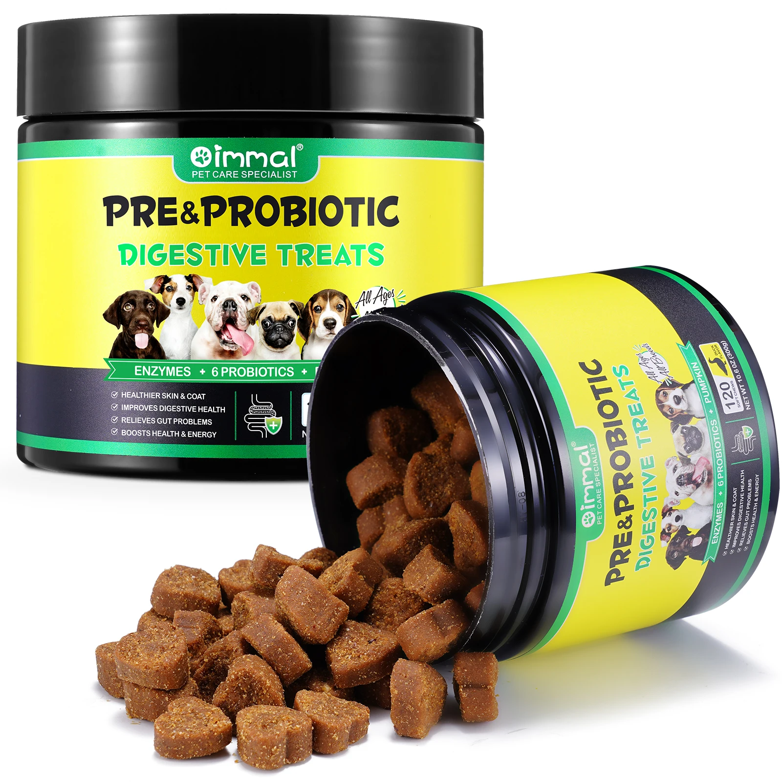 Dogs Pre & Probiotic Support Gut Health Itchy Skin Allergies Yeast Balance Immunity Digestive Pumpkin Enzymes with Duck Flavor