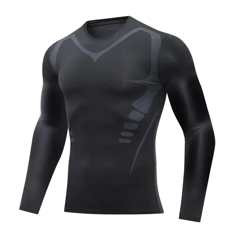 

Long Sleeve Ionic Shaping Vest Men Ice-Silk Slimming Vest Body Shaper Compression Tank Top Tummy Control Fitness Workout Shirts