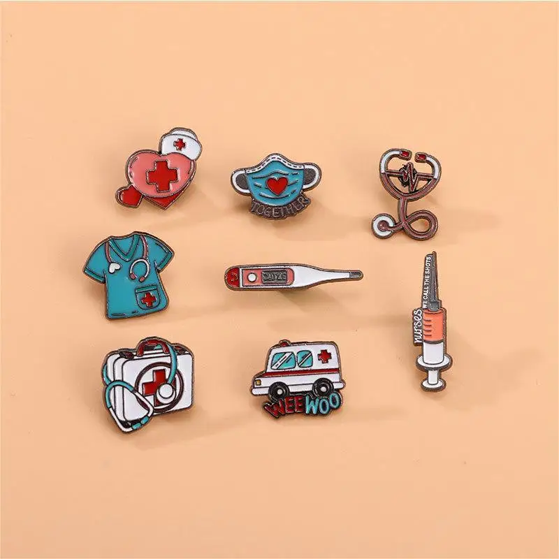 Medical Items Collection Enamel Brooch Ambulance Syringe Stethoscope Badge Lapel Pin Hospital Doctor Nurse Wholesale
