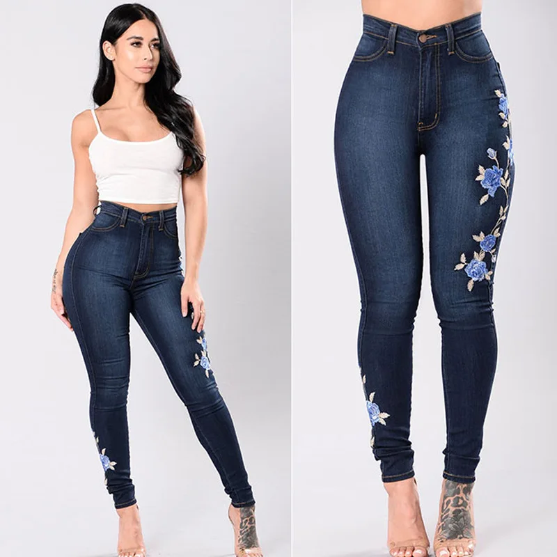 New Women's High Waist Embroidered Jeans | Slim Stretch Denim Pencil Pants | Casual Female Clothing S-3XL