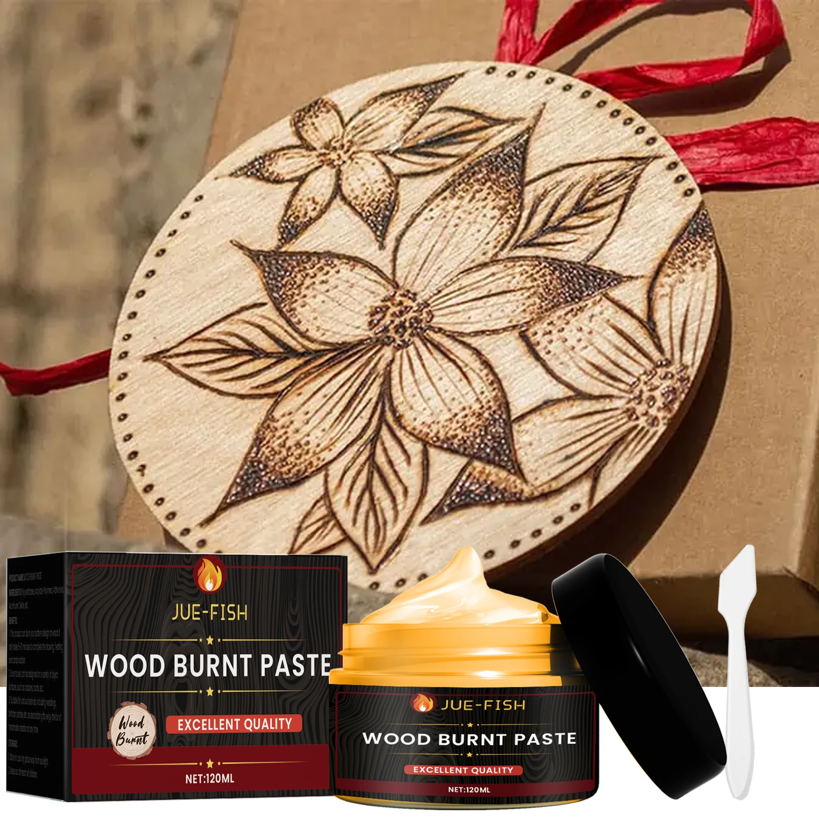 Jue-Fish Wood Heat Activated Paste DIY Crafting Stencil Wood Burning Accurately & Easily DIY Pyrography Designs Wood Burn Paste