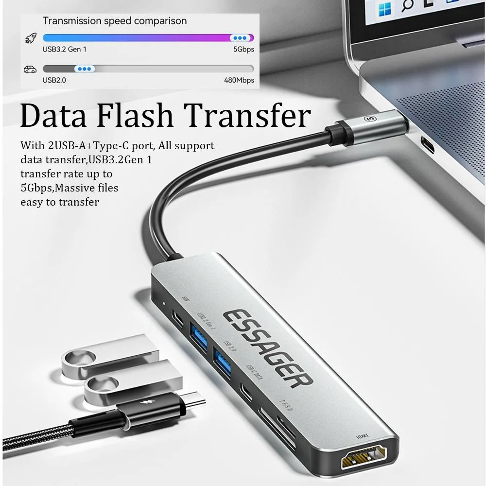 2024 NEW usb c hub usb Type-c to HDMI-compatible laptop dock station for macbook pro air m1 m2 extensor usb 3.0 adapter splitter