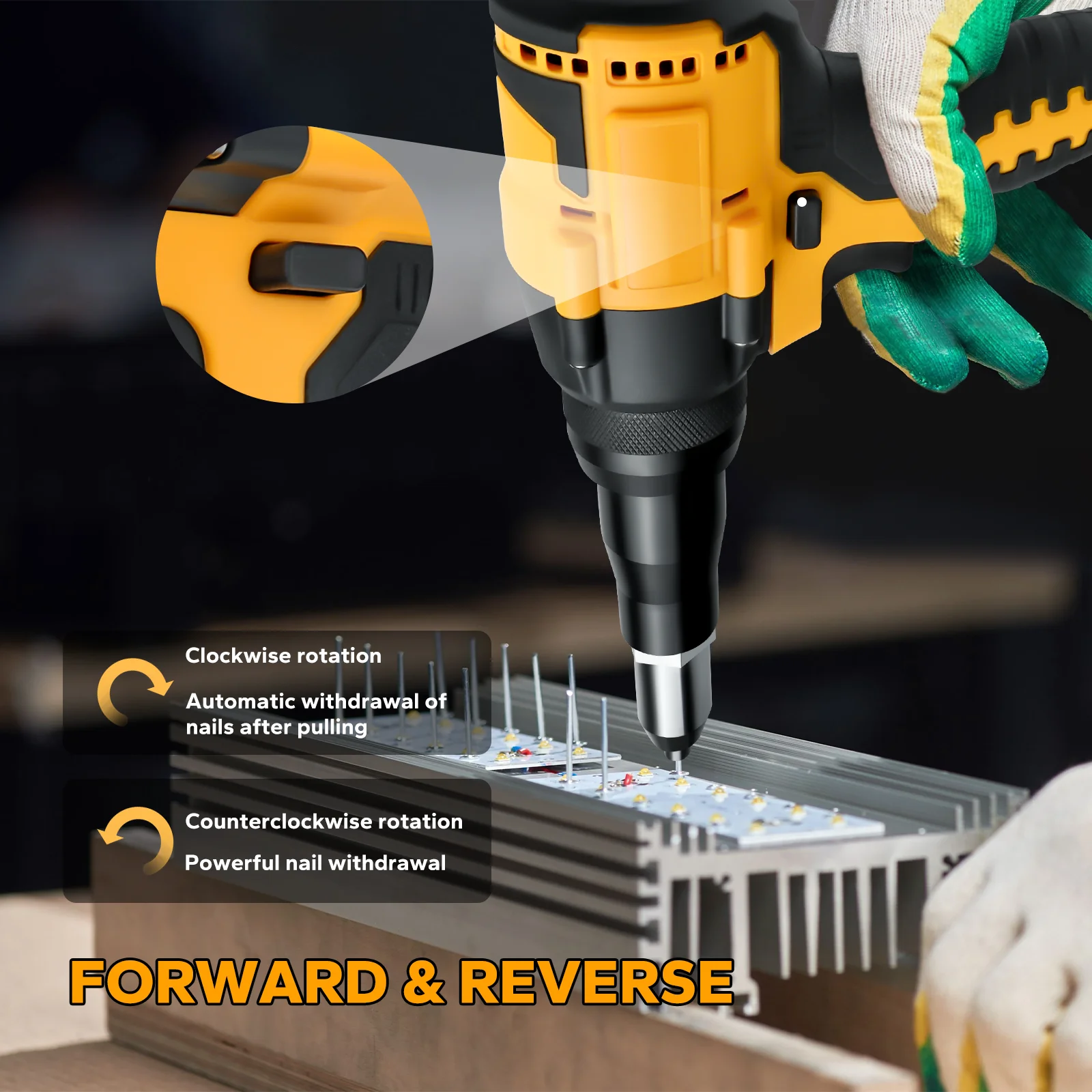 Cordless Rivet Gun 2.4-4.8mm Brushless Rivet Nut Gun Drill Insert Electric Riveting Tool for Dewalt 20V Battery (No Battery) 3