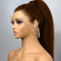 Perruque Lace Frontale 360 Full Lace sans colle en cheveux humains, marron chocolat, avec bords crépus 4C et texture crépue droite, à sangle invisible 1