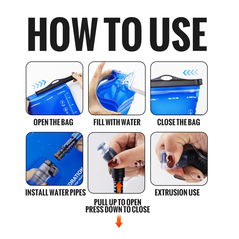 WRELS Sports Water Bladder Hydration Pack Storage Bag BPA Free Portable Food Grade Outdoor Drinking Camping Water Bag 6