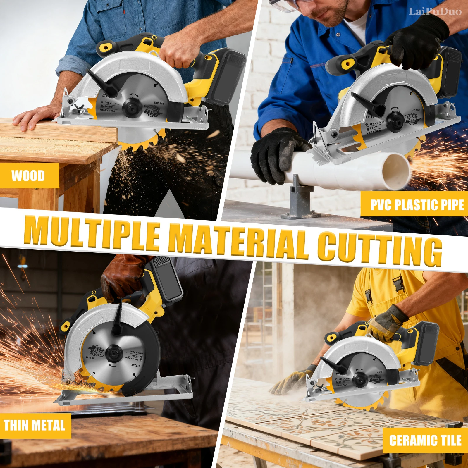 6.5Inch Brushless Electric Circular Saw 1000W Handheld Power Wood Saw Cordless W
