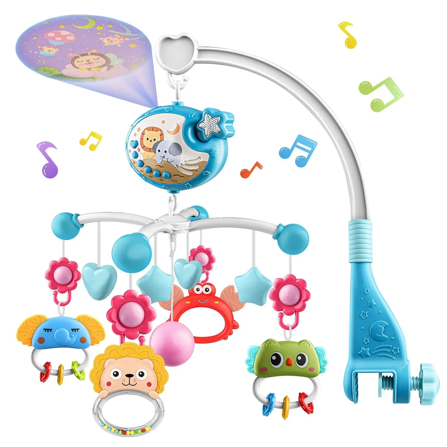 Projectable Baby Crib Mobile Accessories with Music & Rattles Remote Control Newborn Baby Toys Games for 6-12 Months