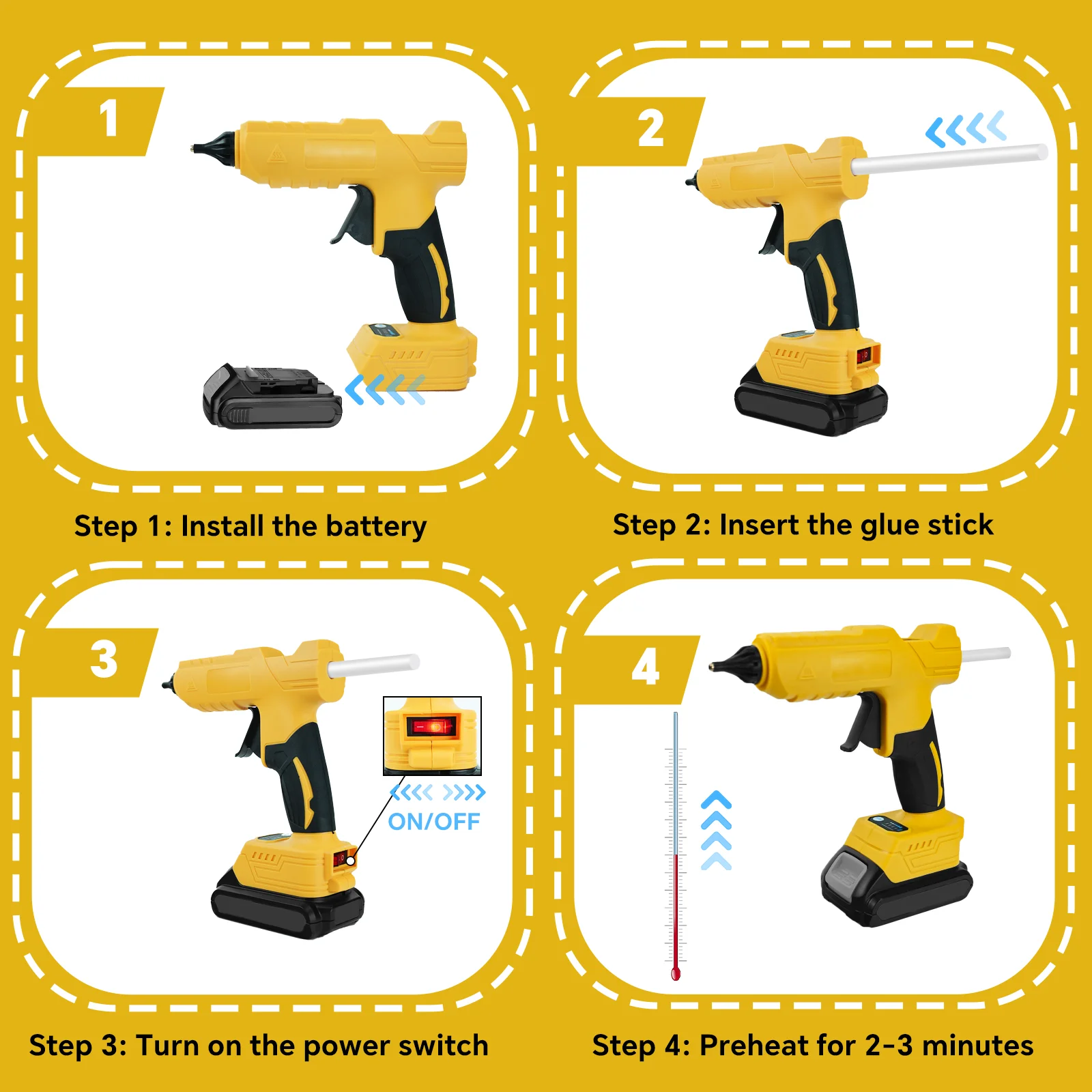 100W Cordless Electric Hot Melt Glue Gun Home Repair Tool with 10pcs 11mm Glue S