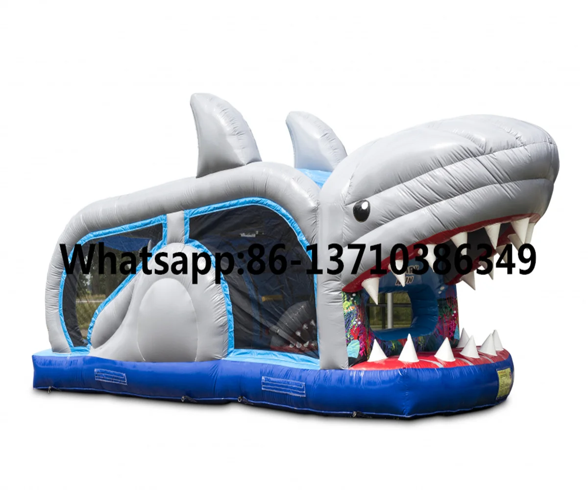 

Factory hot-selling commercial adult children shark inflatable Obstacle course slide BD-019