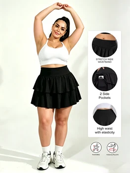 Plus Skort Women's Tennis Skirts High Waisted Tummy Control Pleated Athletic Golf Skorts Skirts for Running with 2 Pockets