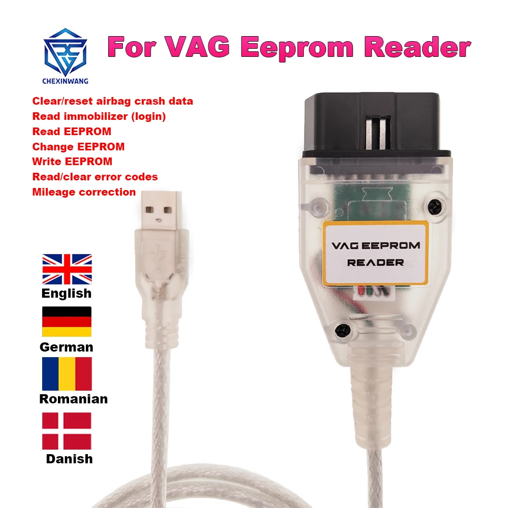 For VAG Eeprom Programmer Reader 1.20 Crash Data Clear Reset Airbag Read Write Eeprom Immobilizer Mileage Correction 4 Language