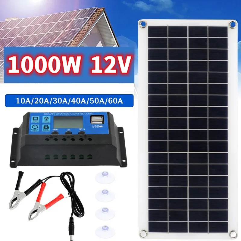 1000WSolarPanelInverterKit12VUSBChargingSolarPanelController