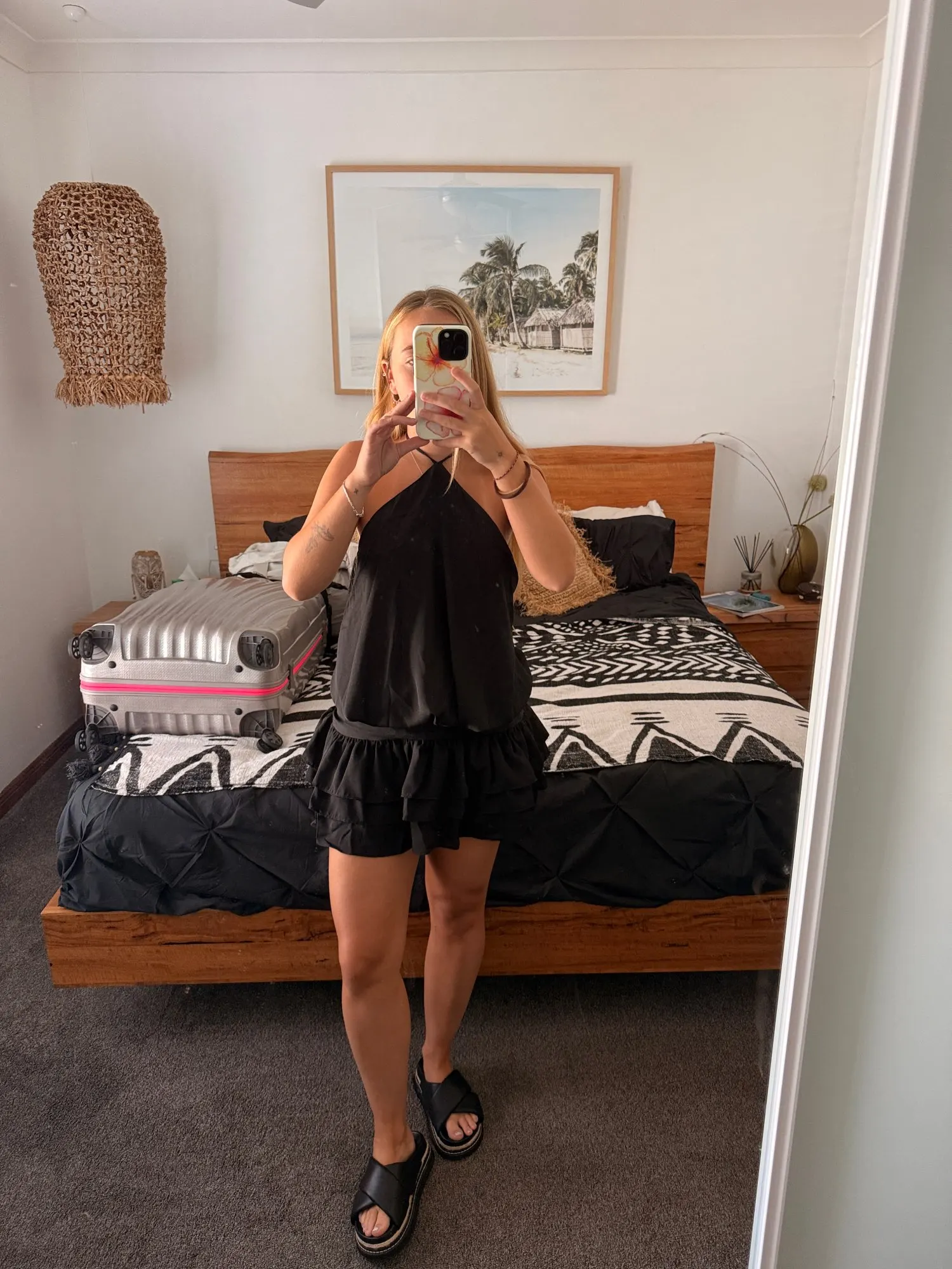 VC Edgy Black Halter Sleeveless Mini Dress Gown with Open Back for Trendy Parties