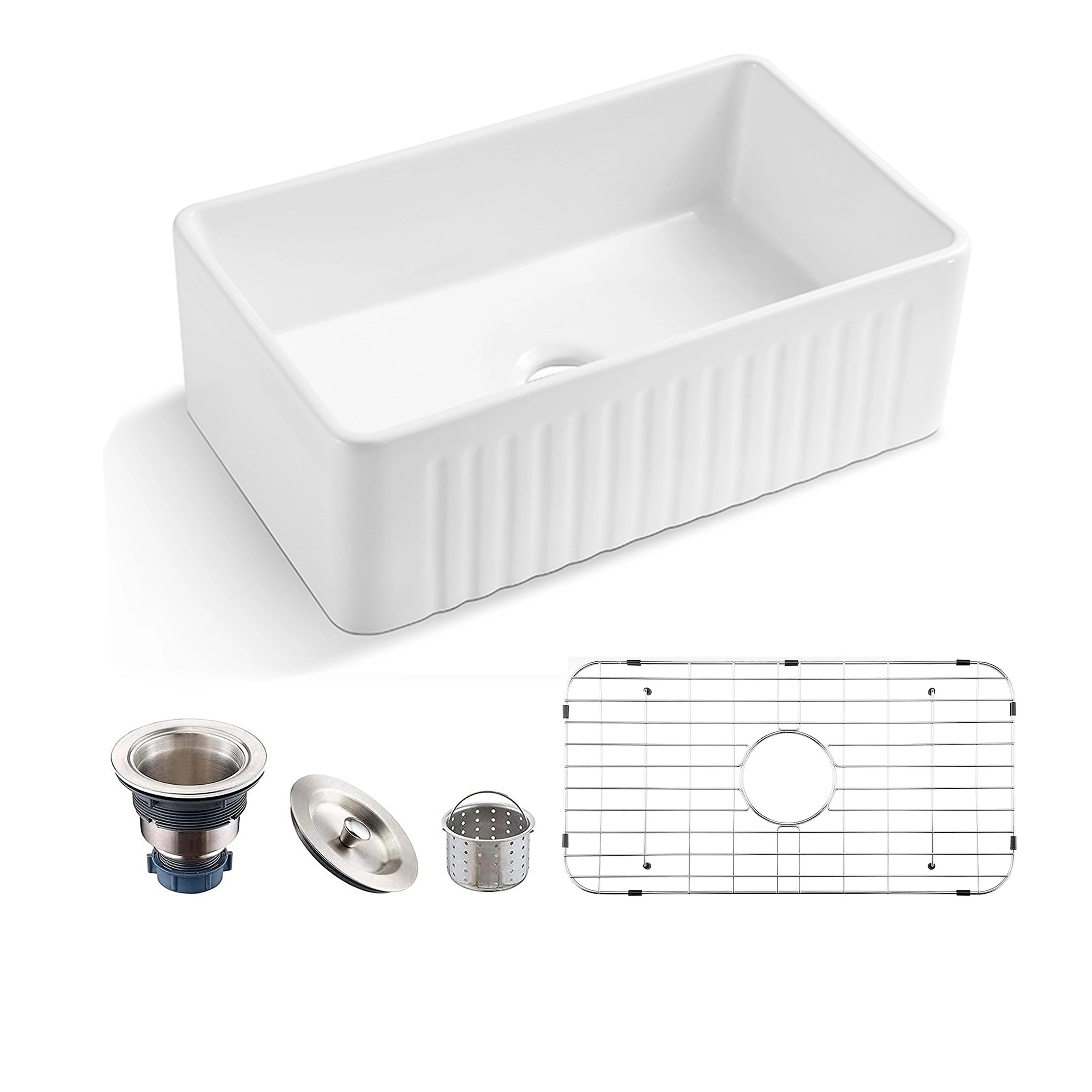 Fregadero de cocina blanco de 30 pulgadas, de porcelana de arcilla  refractaria, fregadero de cocina frontal con delantal, fregadero reversible  de