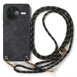 Luxury Leather Adjustable Crossbody Strap Case with Detachable Lanyard Cover for Poco F7 Ultra (D16-Black)