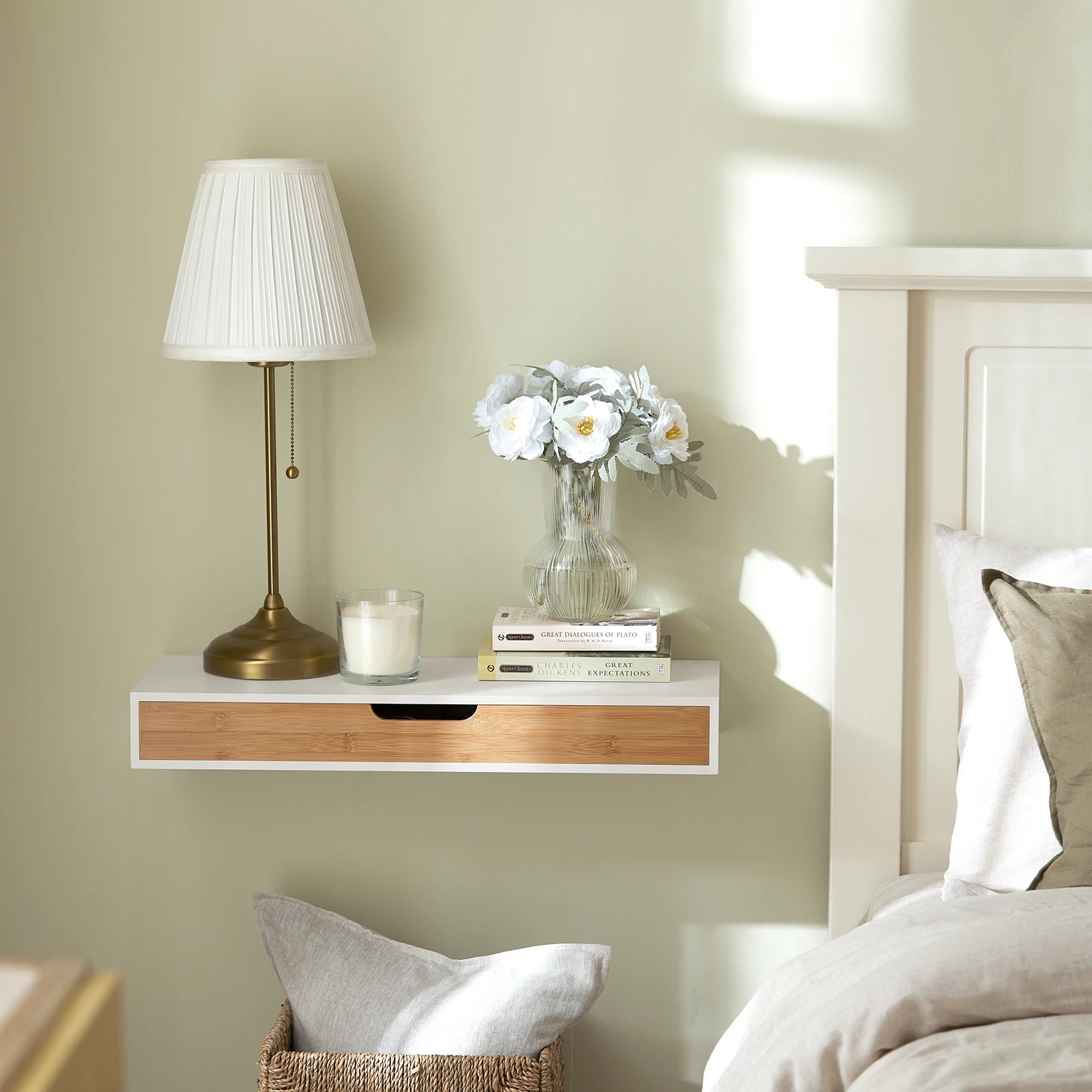 SoBuy FRG93-WN Floating Shelf with Drawer - Modern Wall Mounted Shelf for Bedroom, Hallway & Living Room, Nature 60x24 x8cm