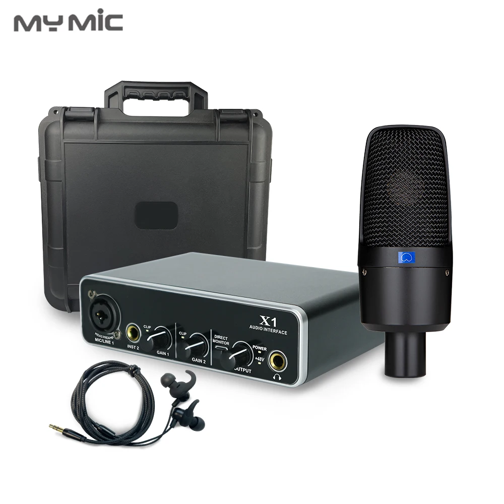 

MY MIC MX13 USB Sound Card Audio Interface Recording Bundle with Microphone Headphones Stand Shock mount XLR cable (9 Items)