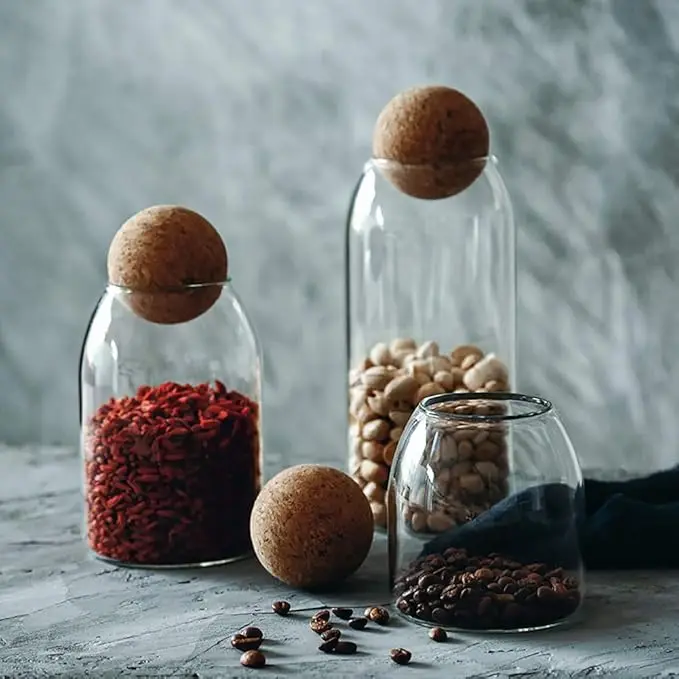 18oz Glass Storage Jar - Bamboo Cork-Sealed Canister for Food/Cotton Swabs (Decorative Apothecary Style) 3