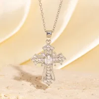 1-piece vintage cross necklace, exquisite and unique pendant clavicle chain, white and silver women's fashion jewelry, suitable 3