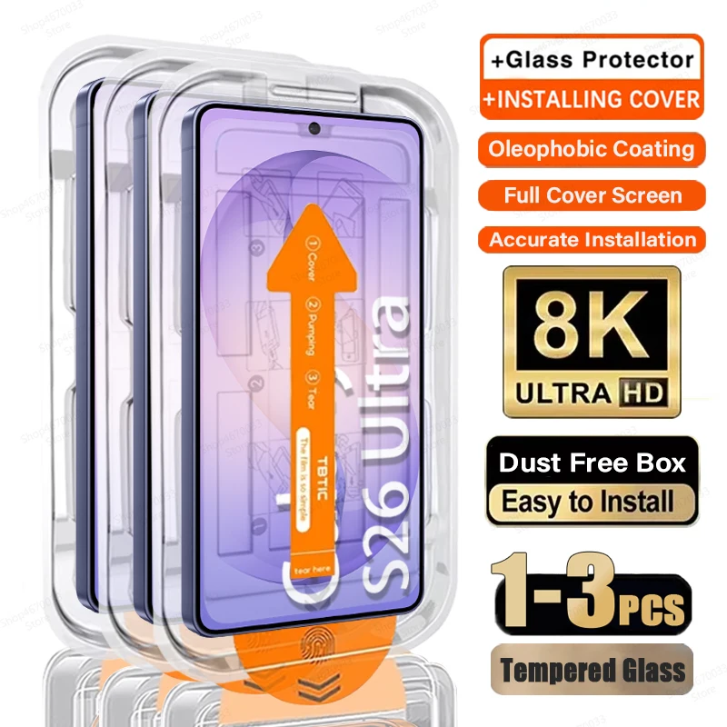 Dust-Free Oleophobic Coating Easy Installation Screen Protector - Tempered Glass (1-3 Pack)