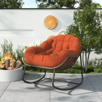 Кресло-качалка, 90x80 см, большое кресло Rtin с мягкой подушкой, кресла для отдыха, бежевый/серый/оранжевый — изображение 5