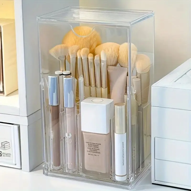1PCS Makeup Organizer Cosmetic Brush Holder Cosmetic Display Case Cosmetic Shelf Transparent With Lid Dustproof, Waterproof 4