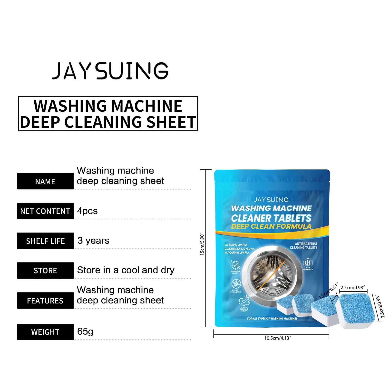 Jaysuing 4pcs Washing Machine Cleaning Tablets Laundry Room Dust Stain Odor Remove Lasting Aroma Laundry Machine Cleaner Tablets