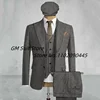 2022Men's 3-piece Suit (Jacket+Vest+Pants) Herringbone Lapel Solid Color Single-breasted Handsome British Style Suitable Wedding 1