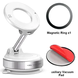 Universal 360° Rotating Magnetic Car Phone Holder with Mechanical Suction Cup (White)