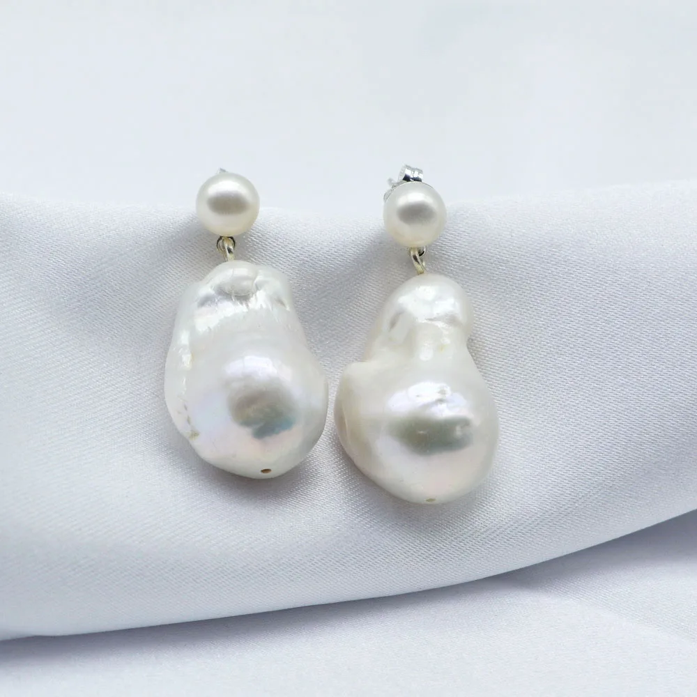Barokní perla náušnice velký kapat vzhled bělouš přírodní sladkovodní perla přívěsek 925 mincovní stříbro dámská náušnice