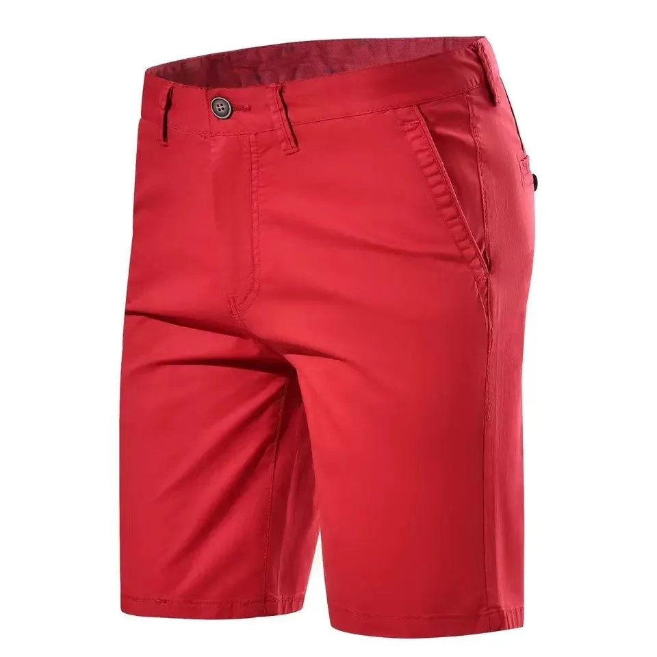 New Summer Cotton Middle Waist Solid Elastic Shorts Male High Quality Casual Business Social Men Shorts 7 Colors Beach Shorts