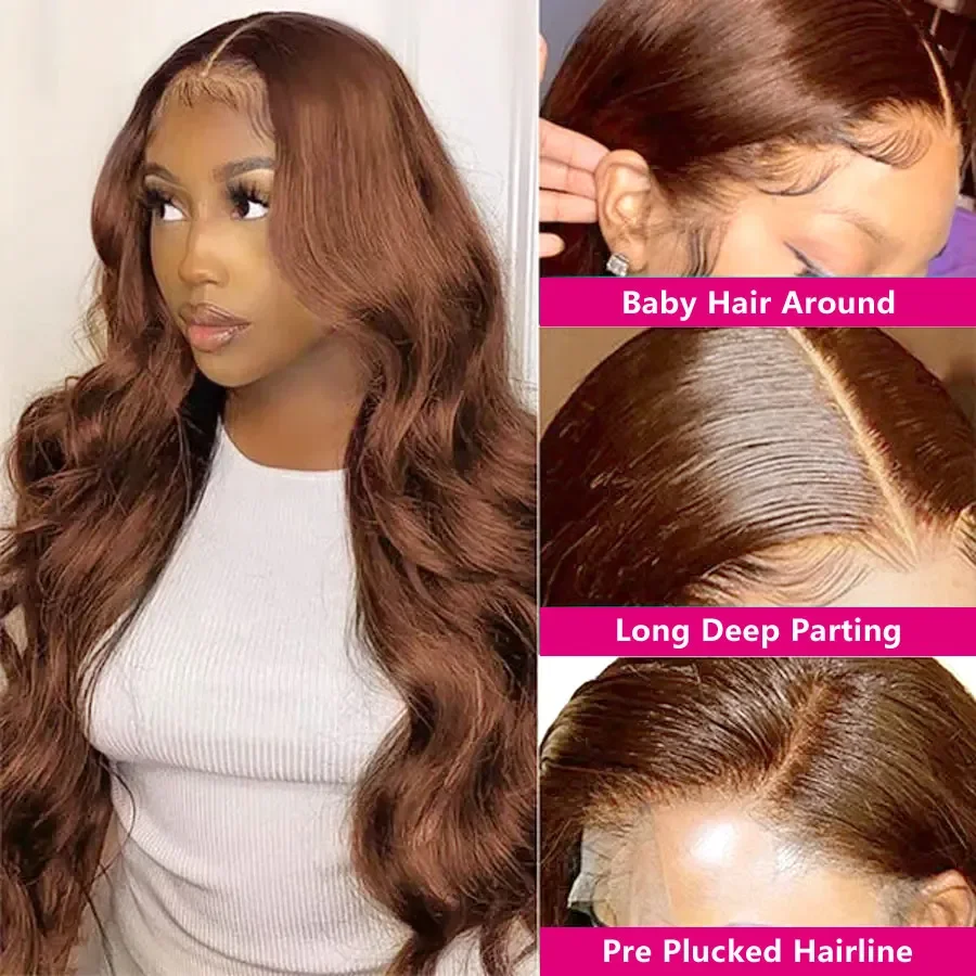 Transparent 13x4 Lace Front Wigs #4 Colored Body Wave Human Hair Wigs Chocolate Brown 13x6 Lace Frontal Wig Pre Plucked 3