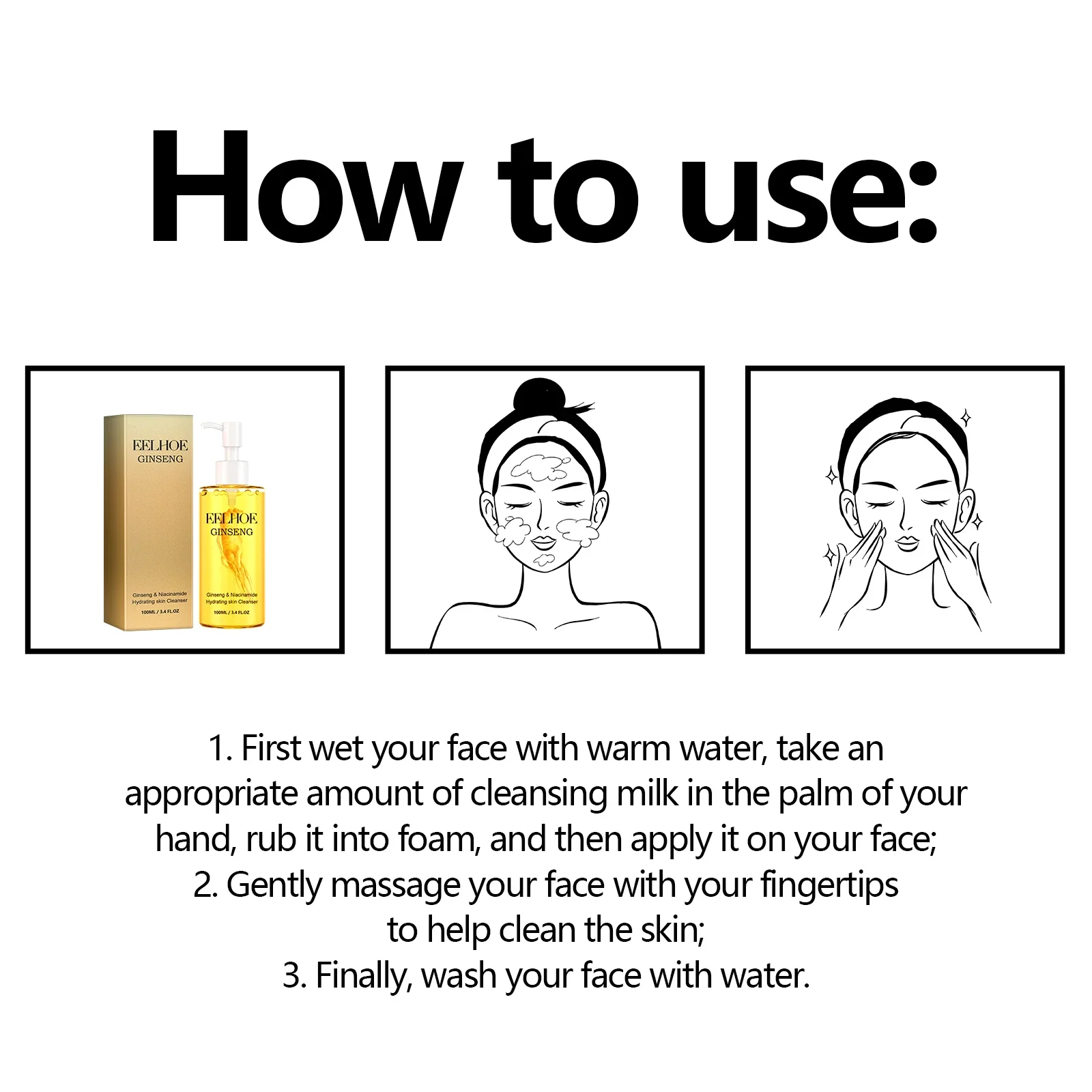 Facial Cleanser Ginseng Extract Facial Cleansers Moisturizing Face Wash Foam Cleansing Gentle Face Cleansers Skin Care Product 6