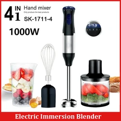 1000W Kitchen Immersion Blender 4 in 1 Stainless Steel Handheld Blender Vegetable Meat Chopper Egg Whisk Smoothie Stick Mixer
