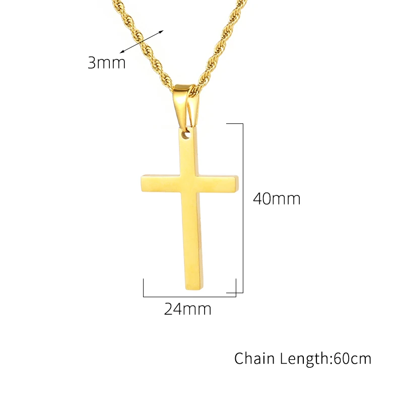3mm Stainless Steel Cross Pendant Necklace for Men Women Wist Rope Chain Necklace Chokers Party Jewelry Vintage Gift