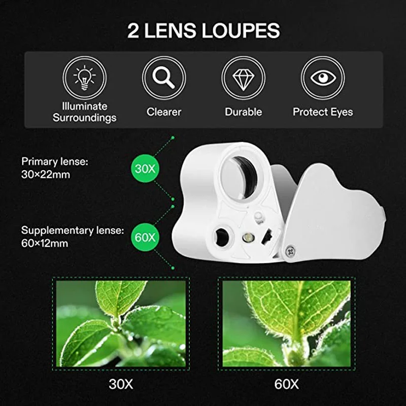 Loupe grossissante 40X, lentille acrylique, Loupe de bijoux pour les yeux, Loupe à boucle avec lumière LED pour la maison et le bureau, outil de réparation de bijoux acheter à prix bas