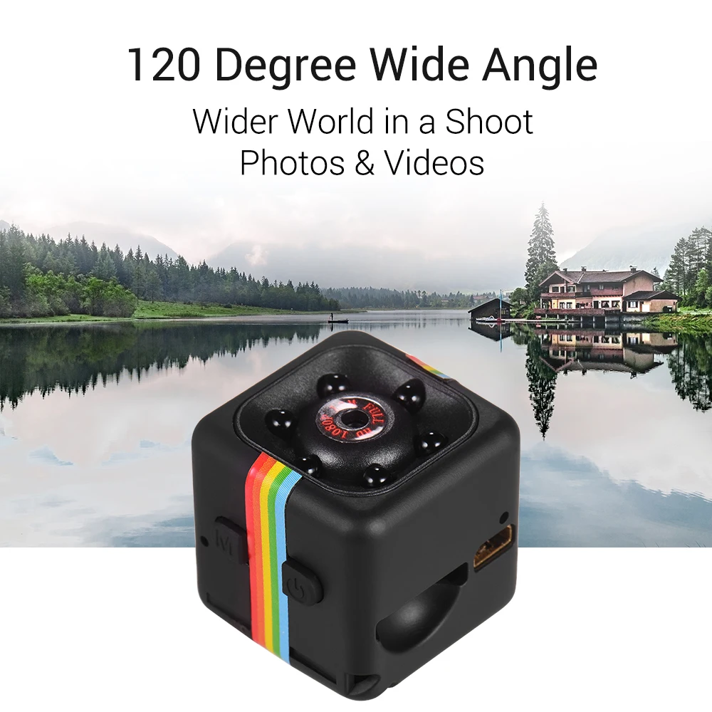 Mini Camera Cube Camera 1080P HD IR Night Vision Camera 120 Wide Angle 32GB Extended Memory