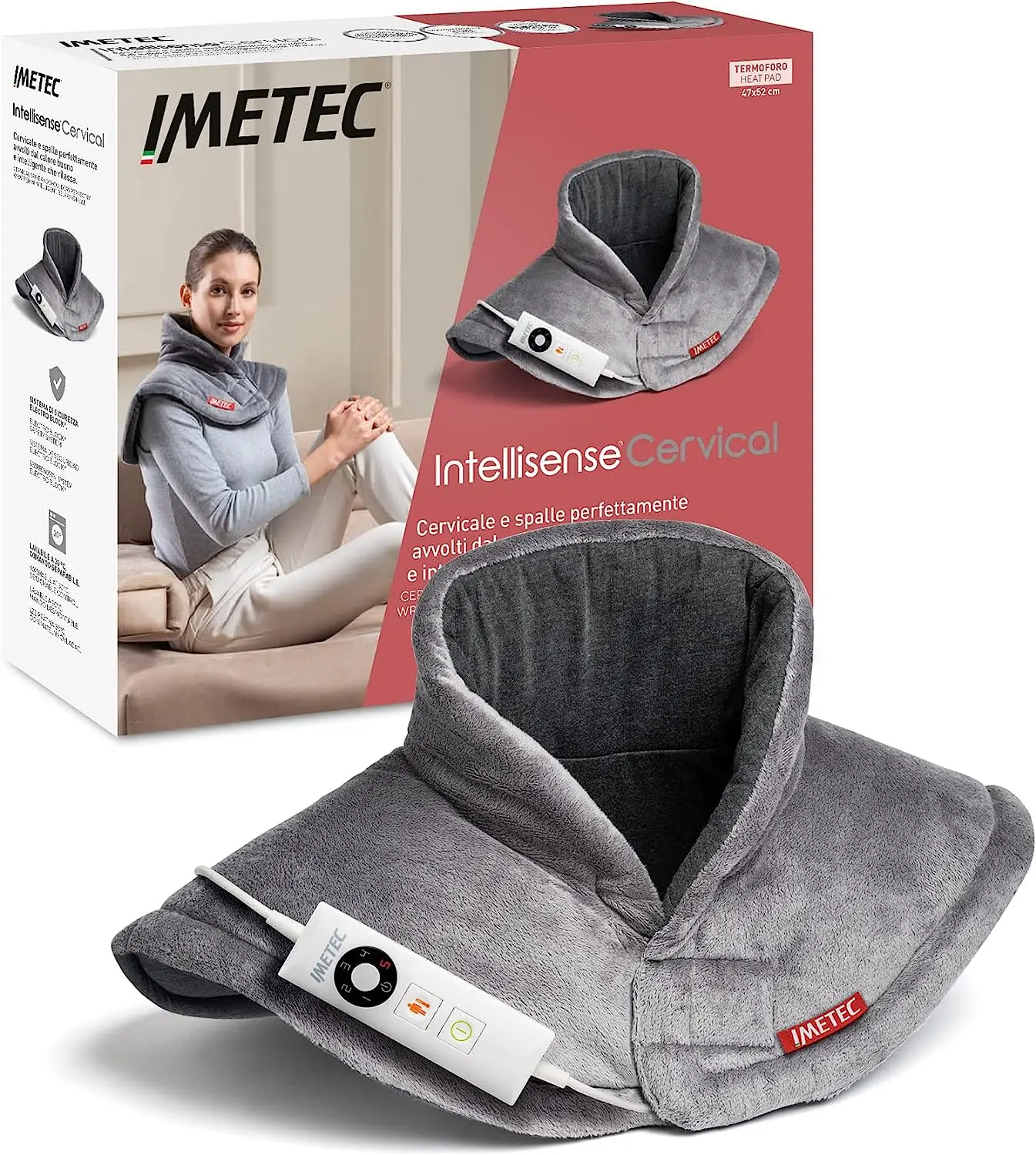 Imetec Intellisense Cervical, Termoforo Per Cervicale E Spalle, Cuscino Termico, 47X52 Cm, Tessuto Anallergico, 5 Temperature, Electro Block Di Sicure