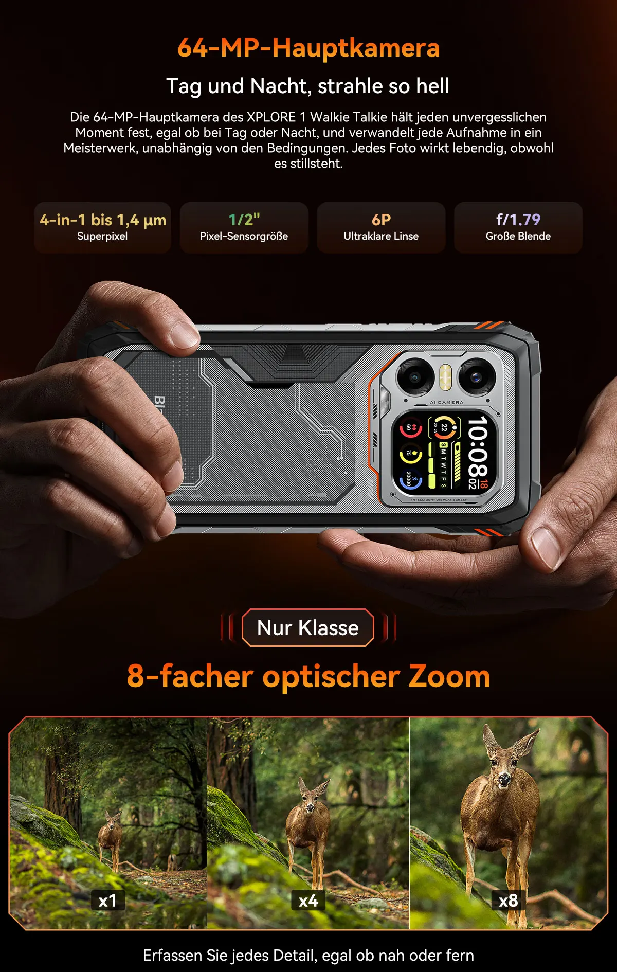 Blackview XPLORE 1 Walkie-Talkie, Walkie-Talkie, robustes Mobiltelefon, 6,78 Zoll, 120 Hz, Haupt- und 2,01 Zoll Sekundäranzeige, 20.000 mAh Akku – Detail 27