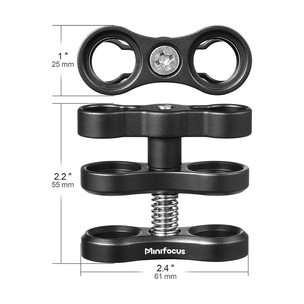 Supporto per morsetto a sfera in alluminio da 1 ''per sistema di vassoio per bracci luminosi subacquei, fotocamera subacquea per fotografia, staffa adattatore per Clip a 360 °