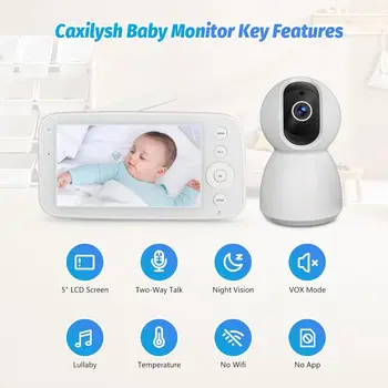 BM505 Baby Monitor Camera Audio 5" Screen 28Hrs Battery Video Camera Night Vision 2Way Talk 10 Lullabies Baby Nanny Security Cam 2