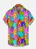 Summer new dense colorful rainbow bear print men's casual large size short-sleeved shirt 6